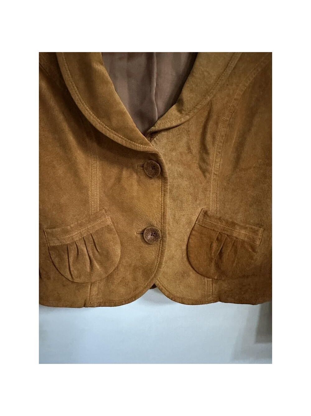 Classiques Entier Blazer Womens M Brown Leather Cropped Lined Workwear Jacket - Picture 5 of 11